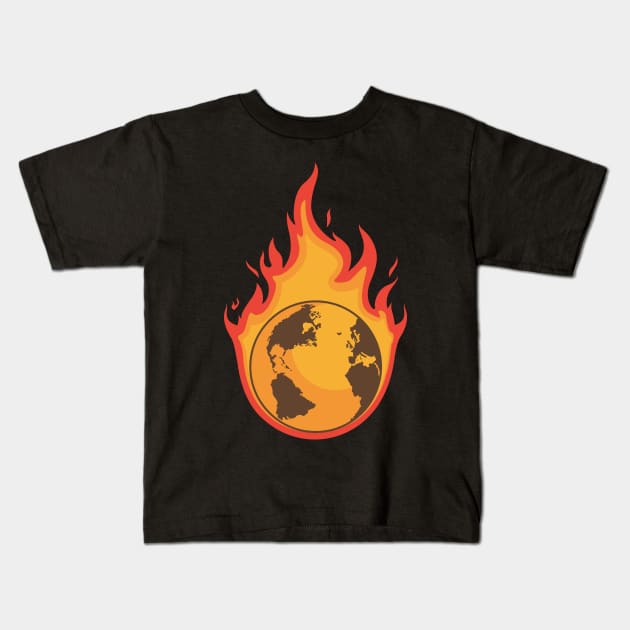 Burning Desolated Earth Kids T-Shirt by Asykar